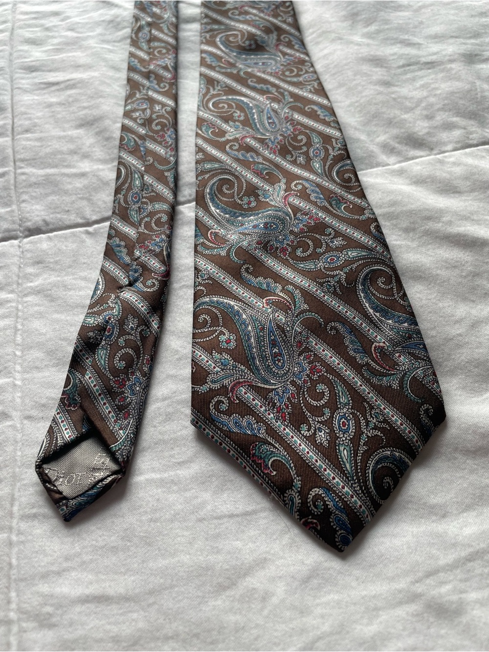 Vintage Dior Silk Brown Teal Paisley Tie Office Work Old Money Heritage Academia